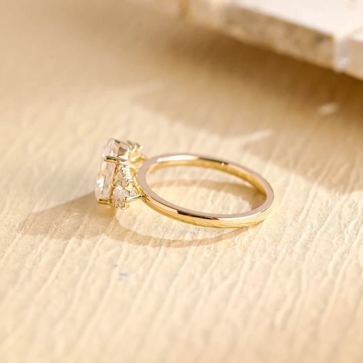 3.0 CT Oval Cut Cluster Diamond Moissanite Engagement Ring