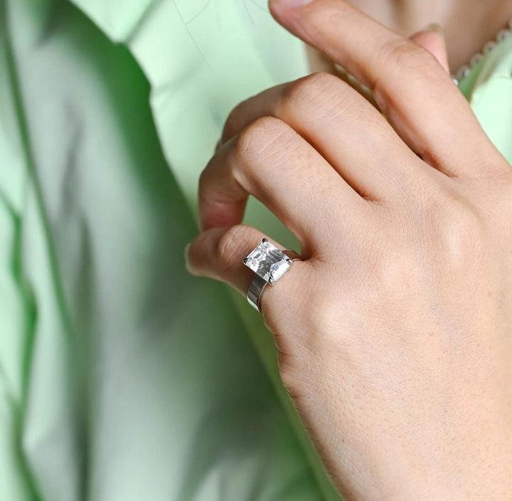 2.50 CT Emerald Cut Diamond Wide Solitaire Moissanite Engagement Ring