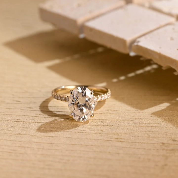 3.0 CT Oval Cut Hidden Halo Moissanite Engagement Ring