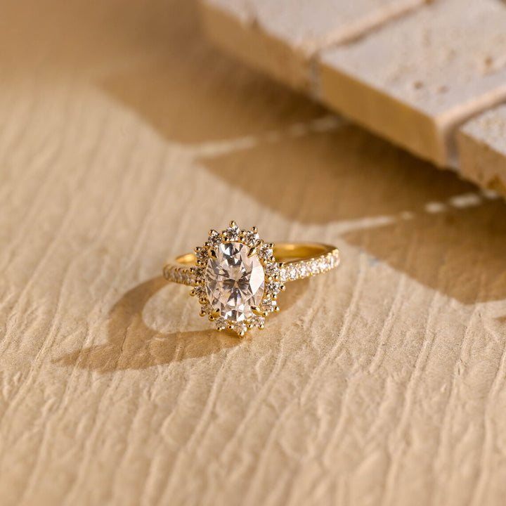 1.50CT Oval Cut Halo Pave Setting Moissanite Engagement Ring