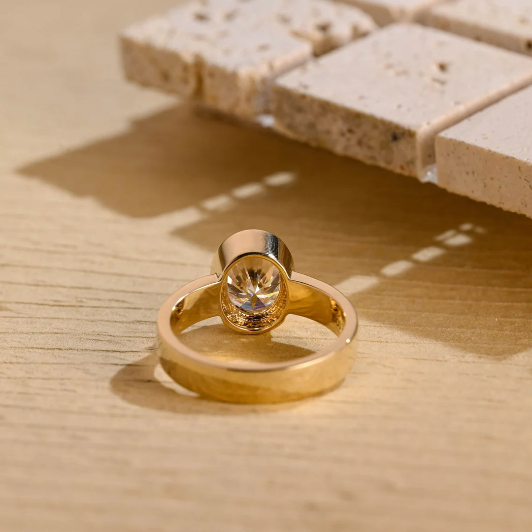 1.0 CT Oval Cut Bezel Setting Solitaire Moissanite Engagement Ring