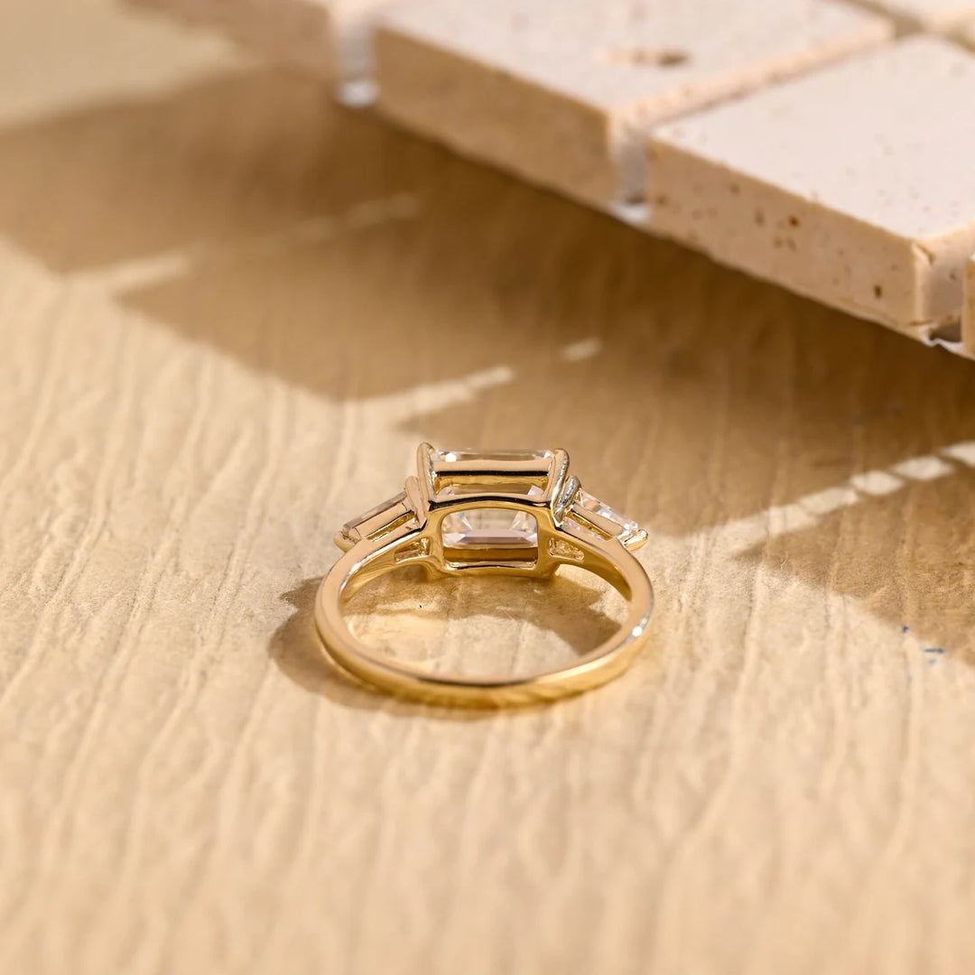 1.50 CT East West Emerald Cut Three Stone Moissanite Engagement Ring