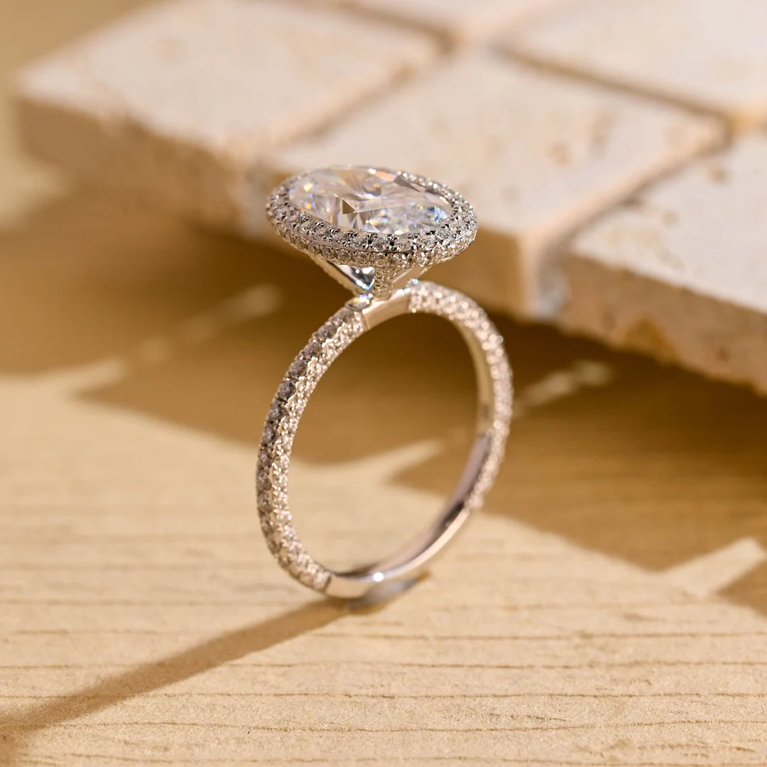 3.50CT Oval Cut Halo Pave Setting Moissanite Engagement Ring
