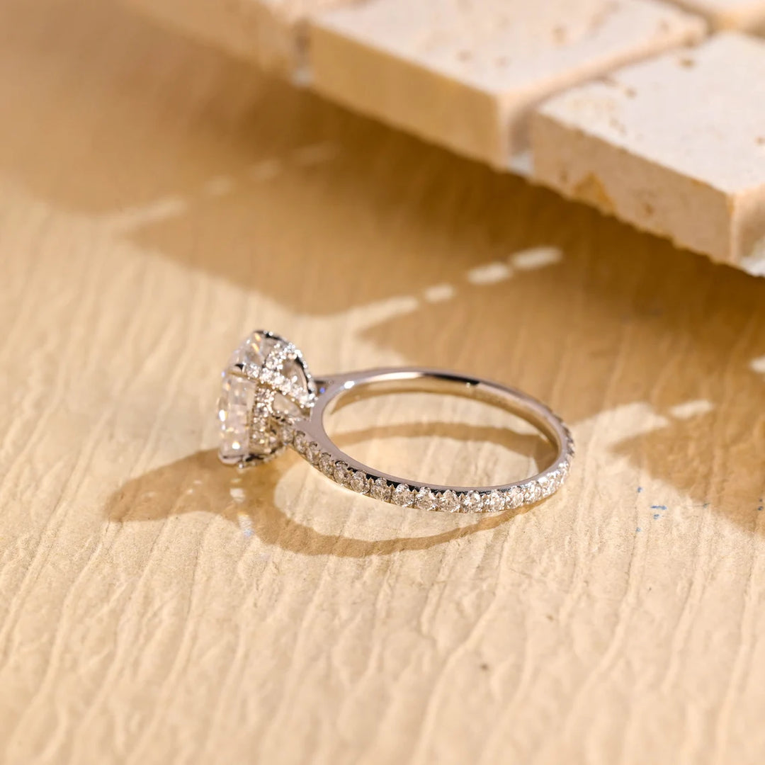 1.0 CT Oval Cut Hidden Halo Moissanite Engagement Ring