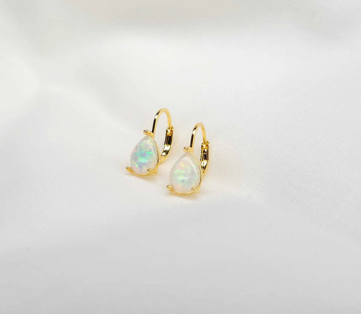 Pear Cut Opal Gemstone Hoop Earrings -October Birthstone