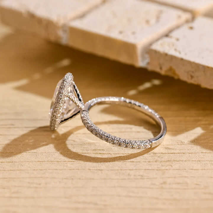 3.50CT Oval Cut Halo Pave Setting Moissanite Engagement Ring