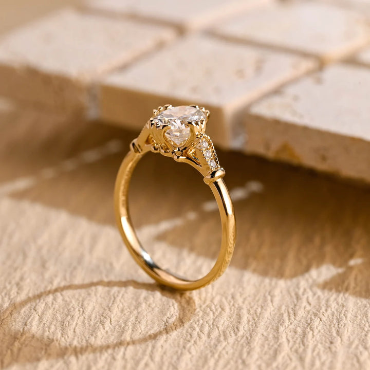 1.0CT Oval Cut Vintage Cluster Moissanite Engagement Ring