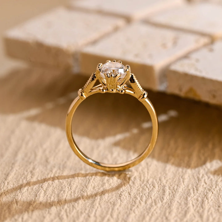 1.0CT Oval Cut Vintage Cluster Moissanite Engagement Ring