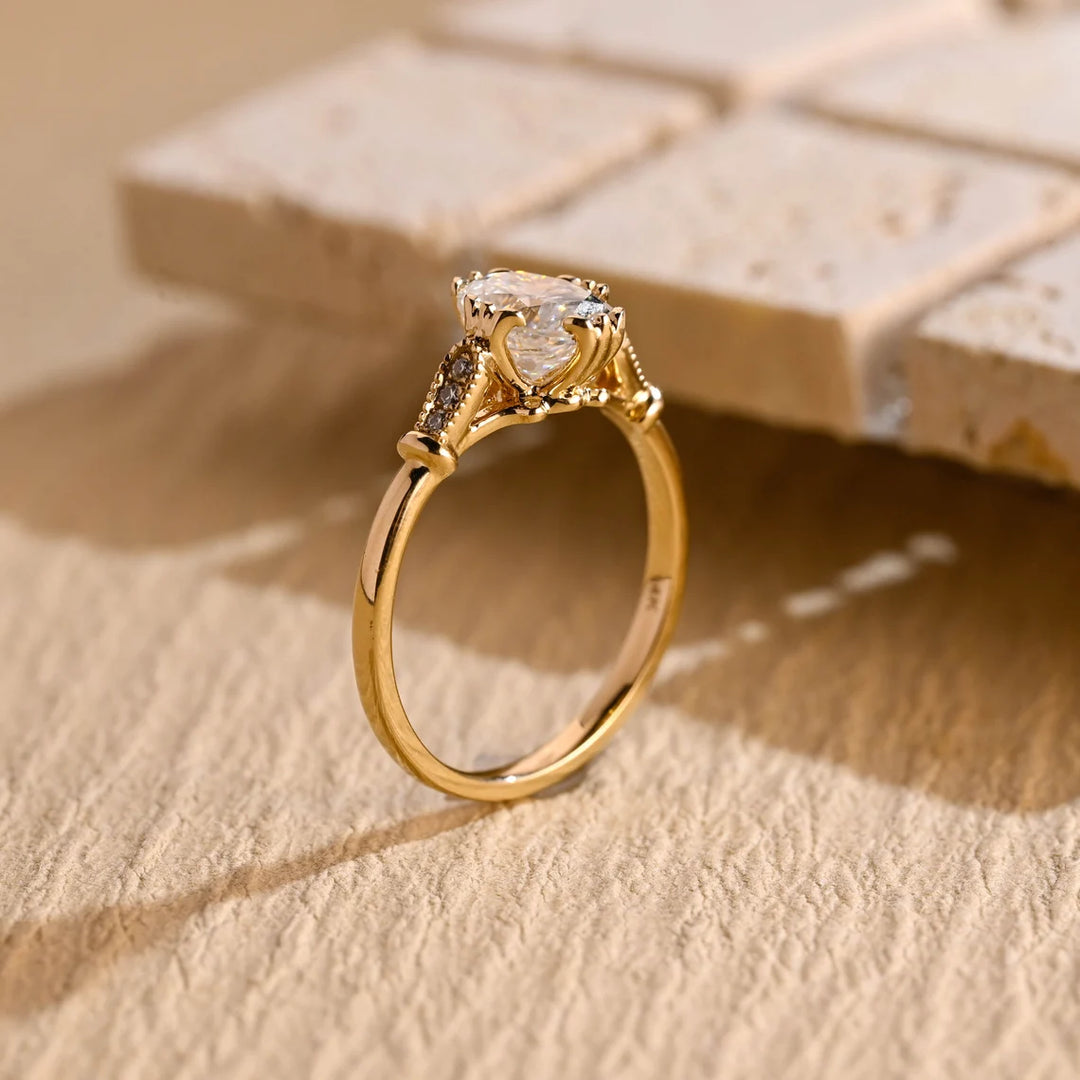 1.0CT Oval Cut Vintage Cluster Moissanite Engagement Ring