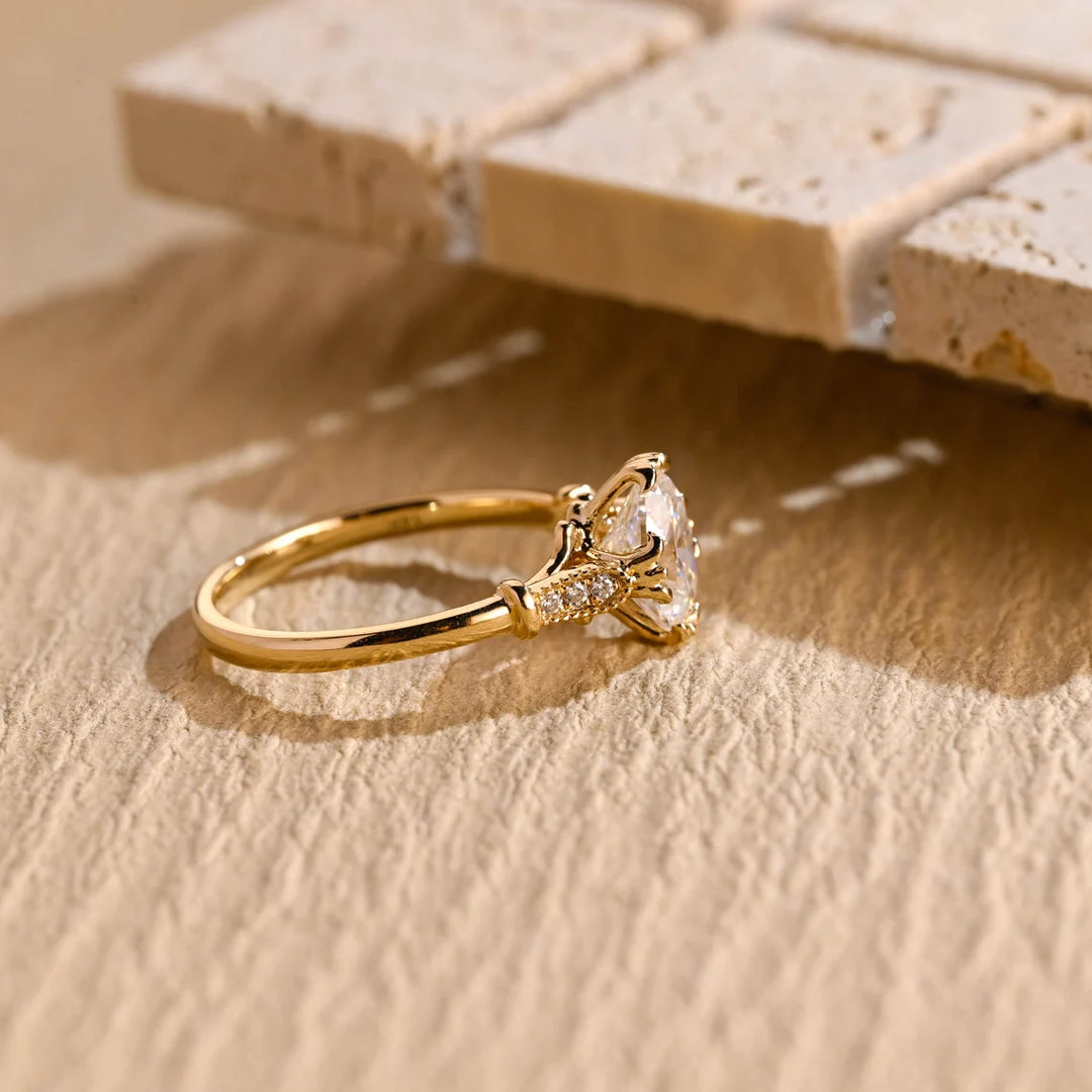 1.0CT Oval Cut Vintage Cluster Moissanite Engagement Ring