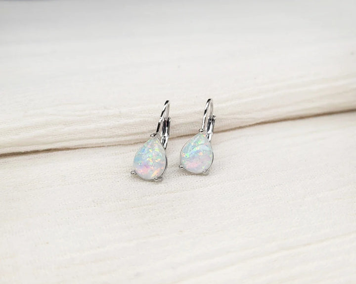 Pear Cut Opal Gemstone Hoop Earrings -October Birthstone
