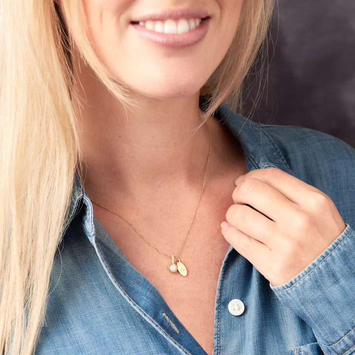 Customized Pearl Birthstone Necklace With Real Diamonds & Gold Initial Charm