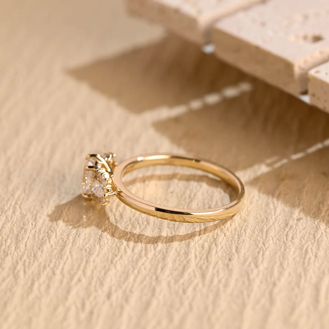 1.0 CT Oval Cut Cluster Diamond Moissanite Engagement Ring