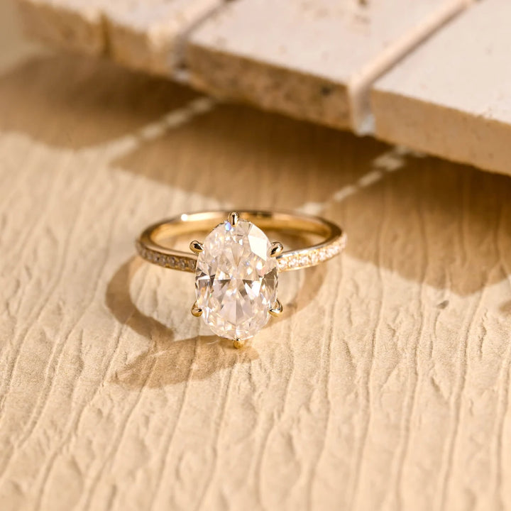 3.50 CT Oval Cut Hidden Halo Moissanite Engagement Ring