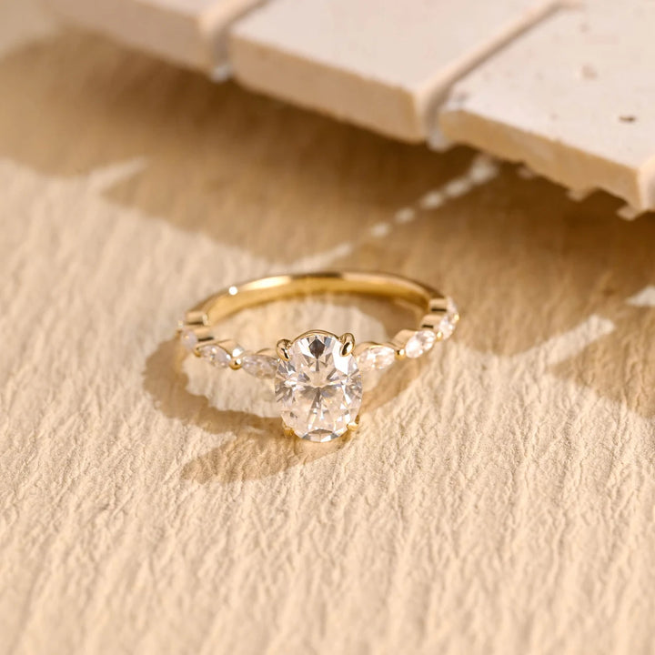 1.50 CT Oval Cut Pave Setting Moissanite Engagement Ring