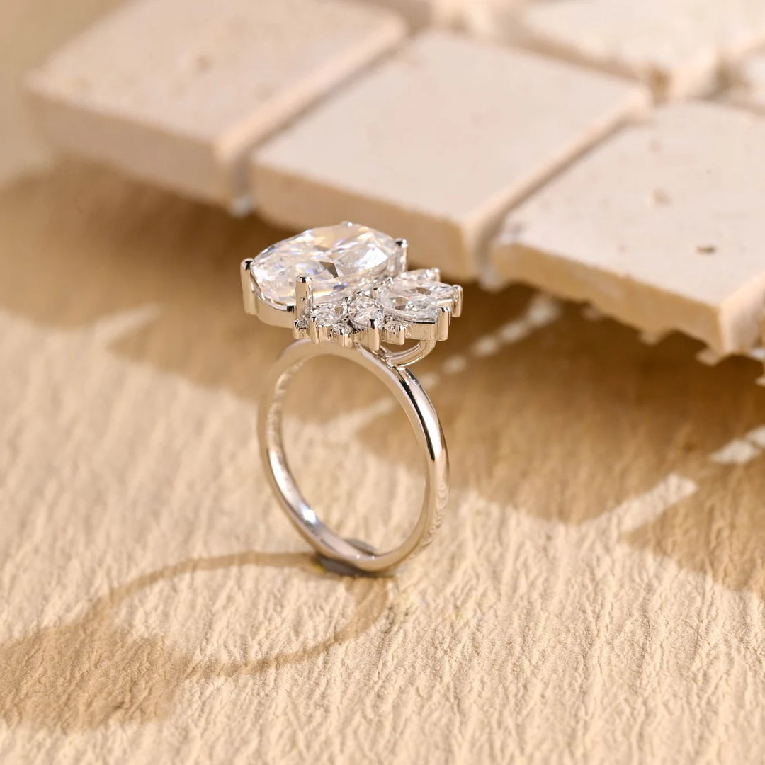 3.50 CT Oval Cut Cluster Diamond Moissanite Engagement Ring