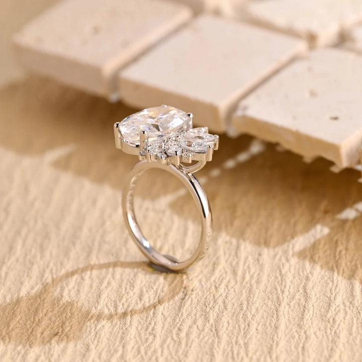 3.50 CT Oval Cut Cluster Diamond Moissanite Engagement Ring