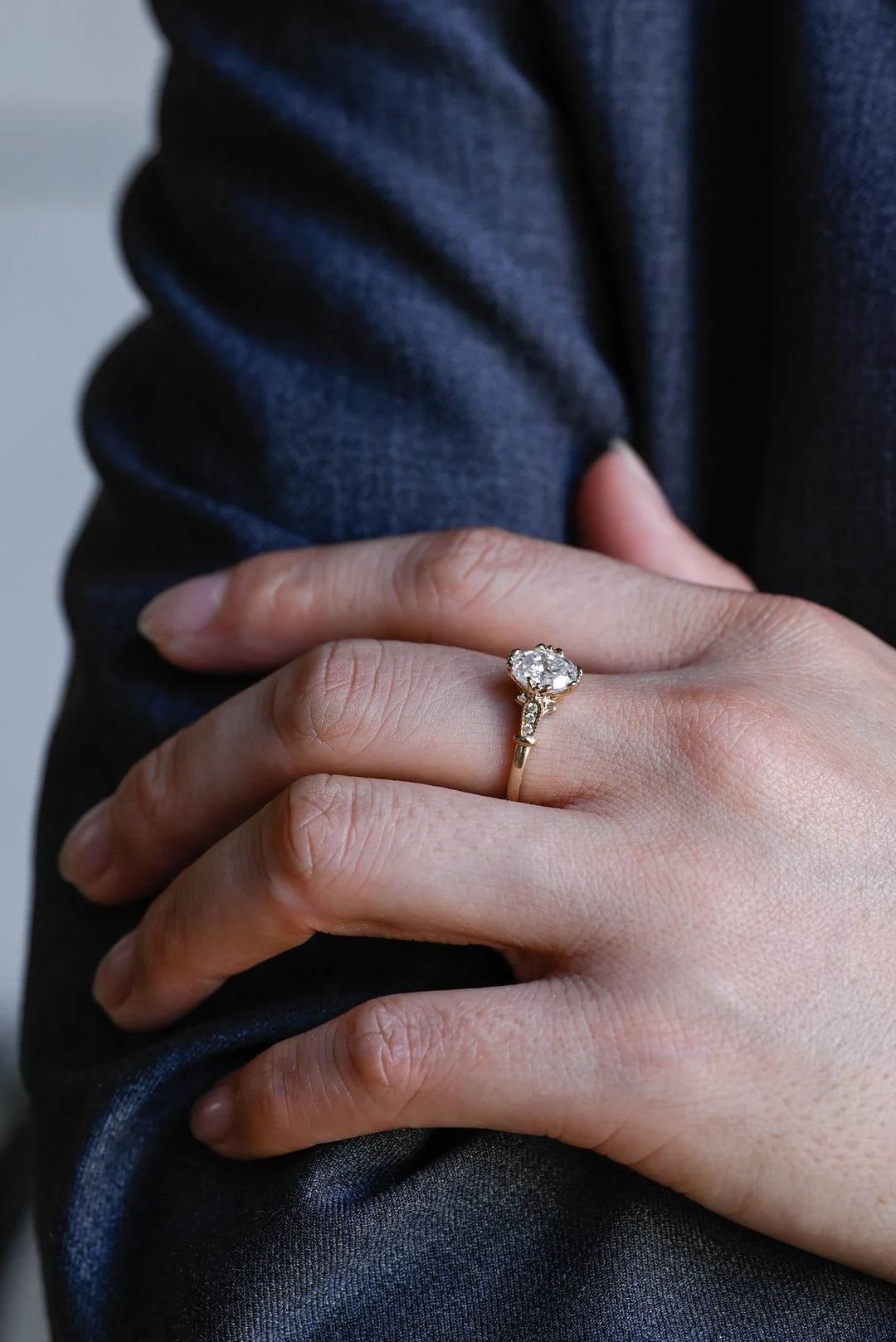 1.0CT Oval Cut Vintage Cluster Moissanite Engagement Ring