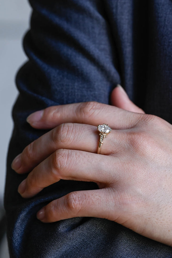 1.0CT Oval Cut Vintage Cluster Moissanite Engagement Ring