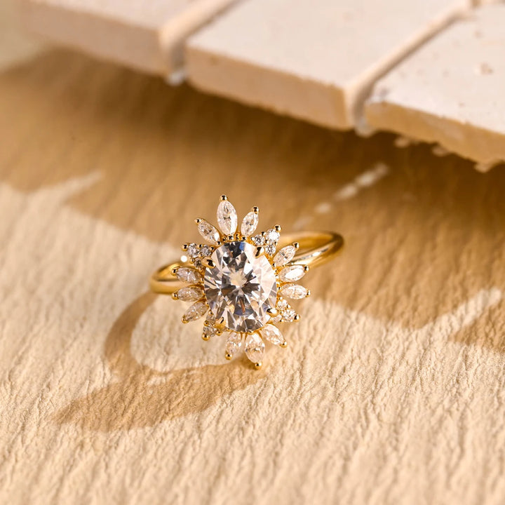 2.0 CT Oval Cut Cluster Diamond Moissanite Engagement Ring