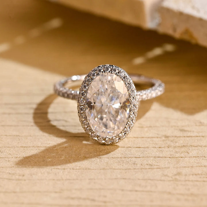 3.50CT Oval Cut Halo Pave Setting Moissanite Engagement Ring