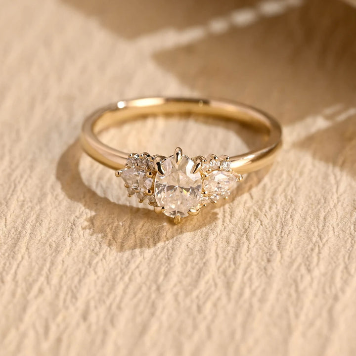 1.0 CT Oval Cut Cluster Diamond Moissanite Engagement Ring