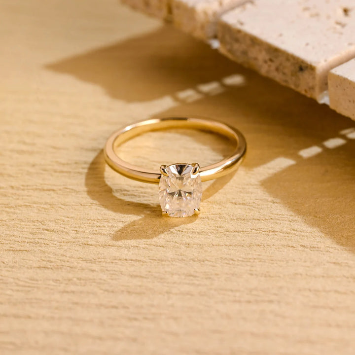 1.0 CT Elongated Cushion Cut Diamond Solitaire Moissanite Engagement Ring