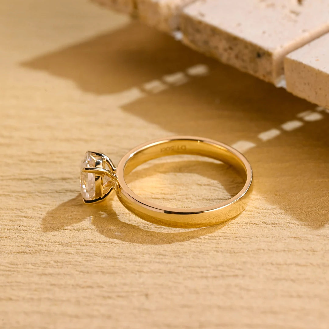 1.0 CT Oval Cut Wide Band Solitaire Moissanite Engagement Ring