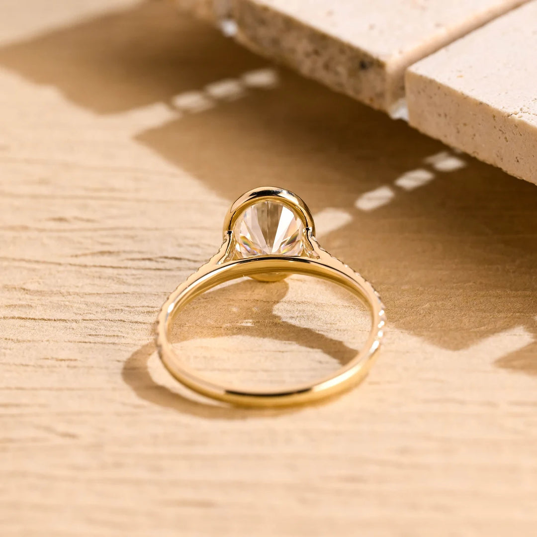 1.50 CT Oval Cut Bezel Pave Setting Moissanite Engagement Ring