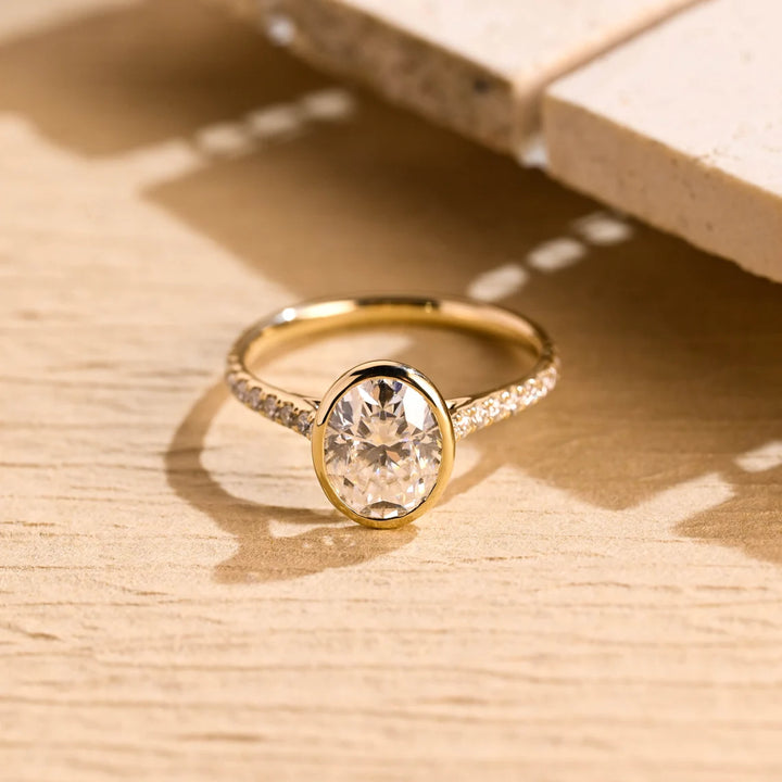 1.50 CT Oval Cut Bezel Pave Setting Moissanite Engagement Ring
