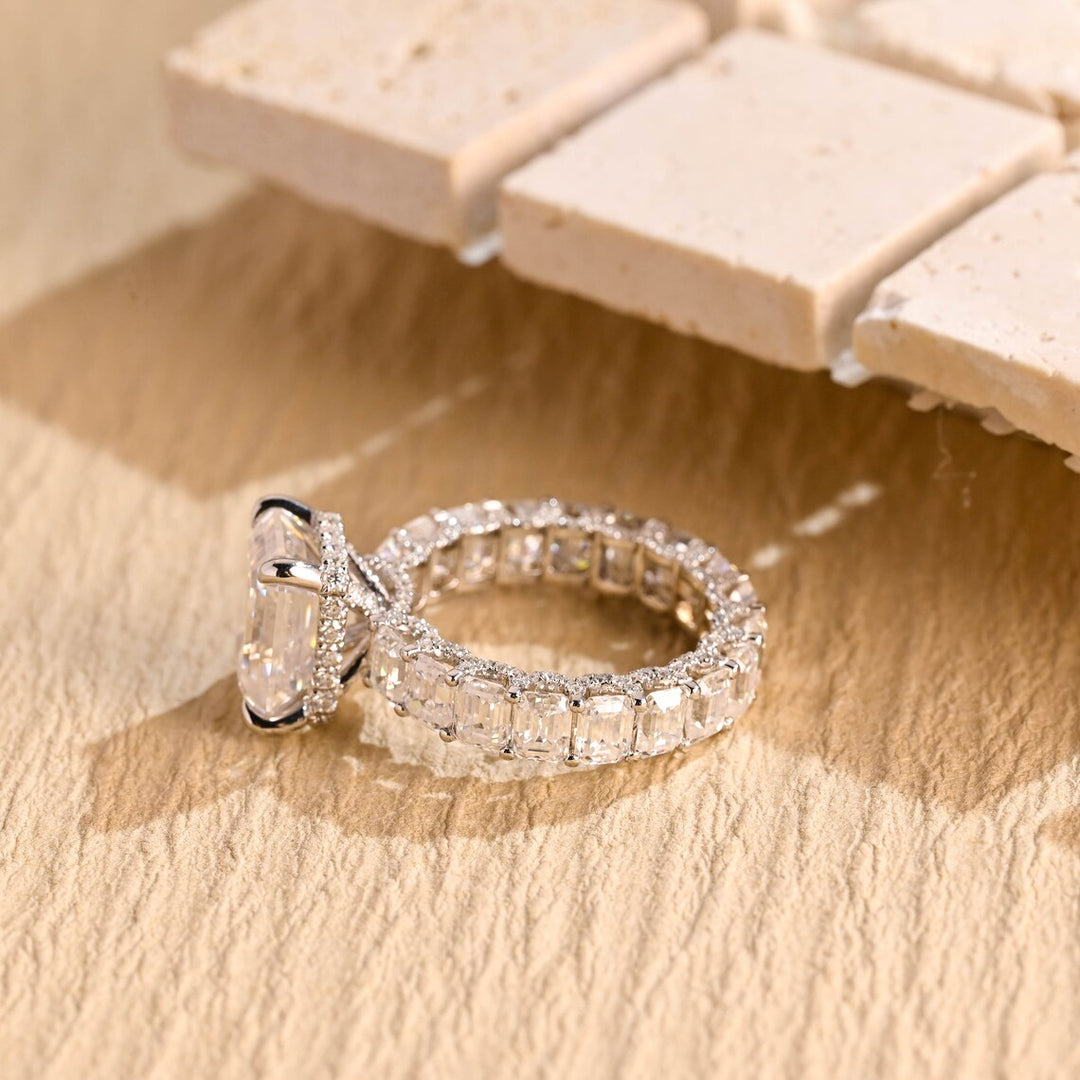 1.0 CT Emerald Cut Hidden Halo Moissanite Engagement Ring