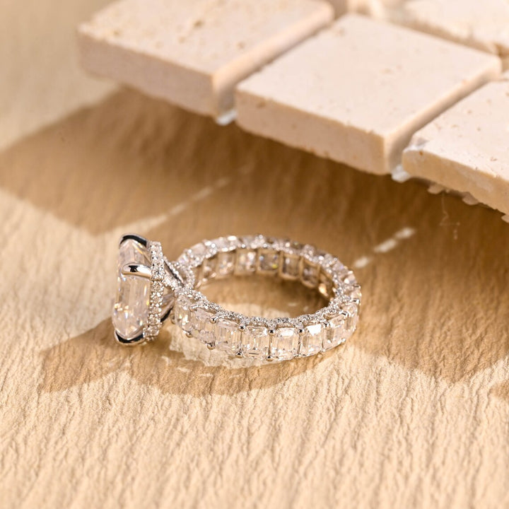 1.0 CT Emerald Cut Hidden Halo Moissanite Engagement Ring
