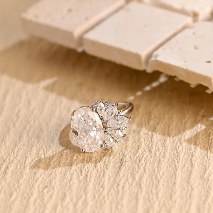 3.50 CT Oval Cut Cluster Diamond Moissanite Engagement Ring