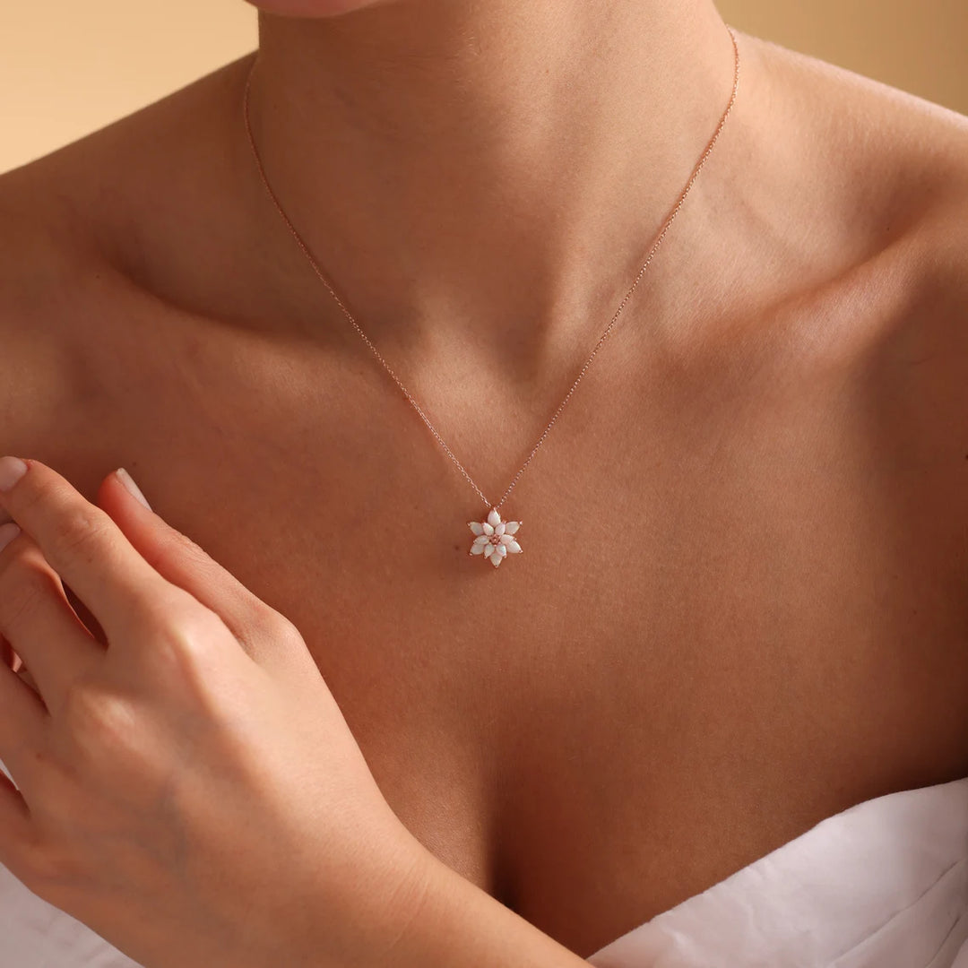 Pear Cut Floral Opal Gemstone Necklace For Her -October Birthstone