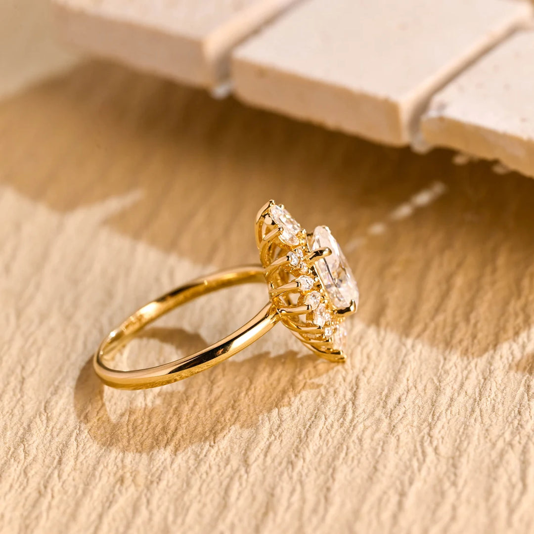 2.0 CT Oval Cut Cluster Diamond Moissanite Engagement Ring