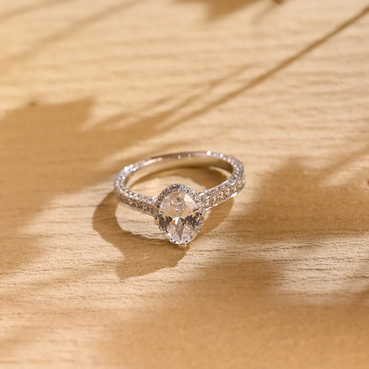 1.0 CT Oval Cut Three Side Pave Setting Moissanite Engagement Ring