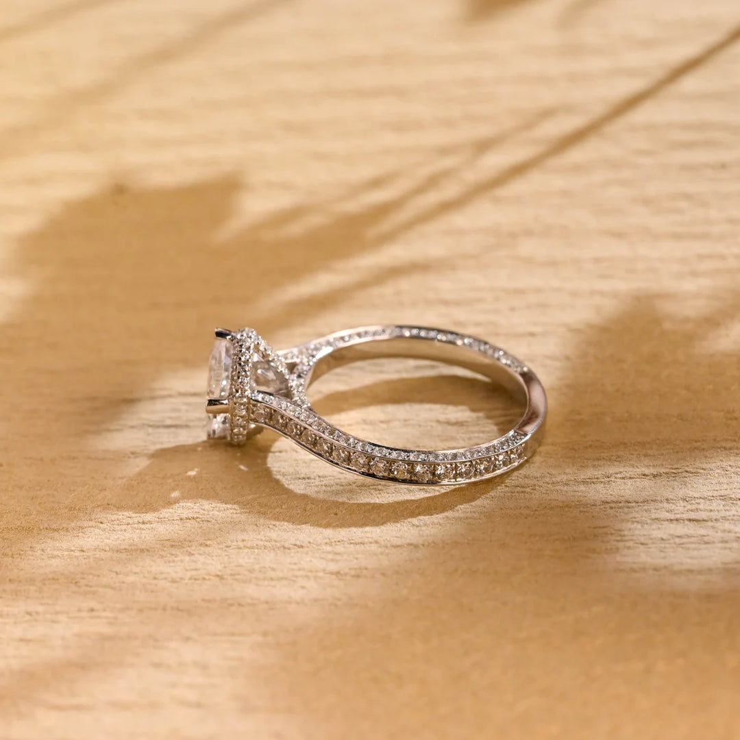 1.0 CT Oval Cut Three Side Pave Setting Moissanite Engagement Ring