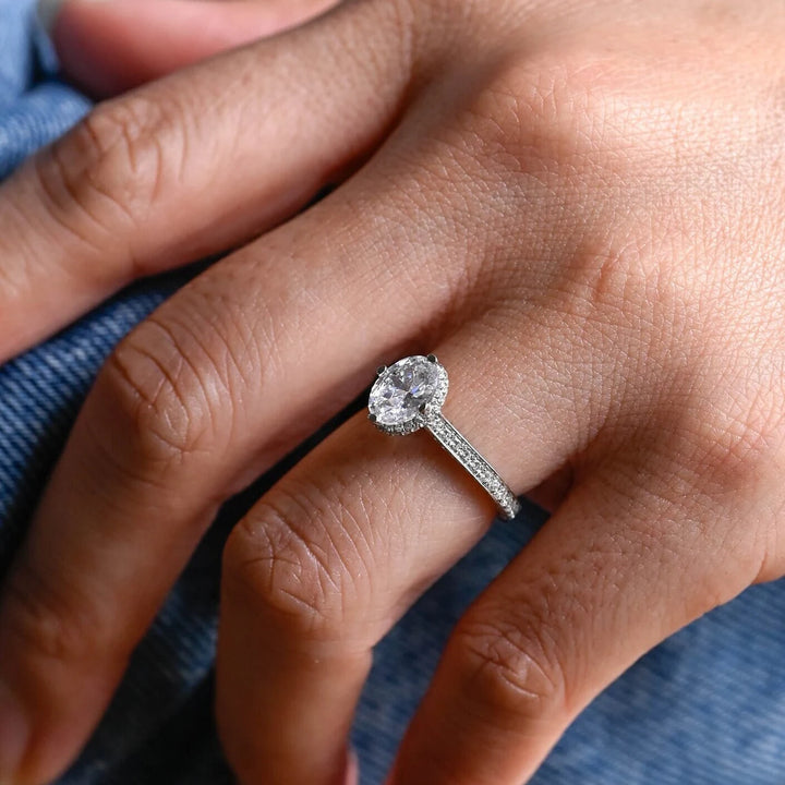 1.0 CT Oval Cut Three Side Pave Setting Moissanite Engagement Ring