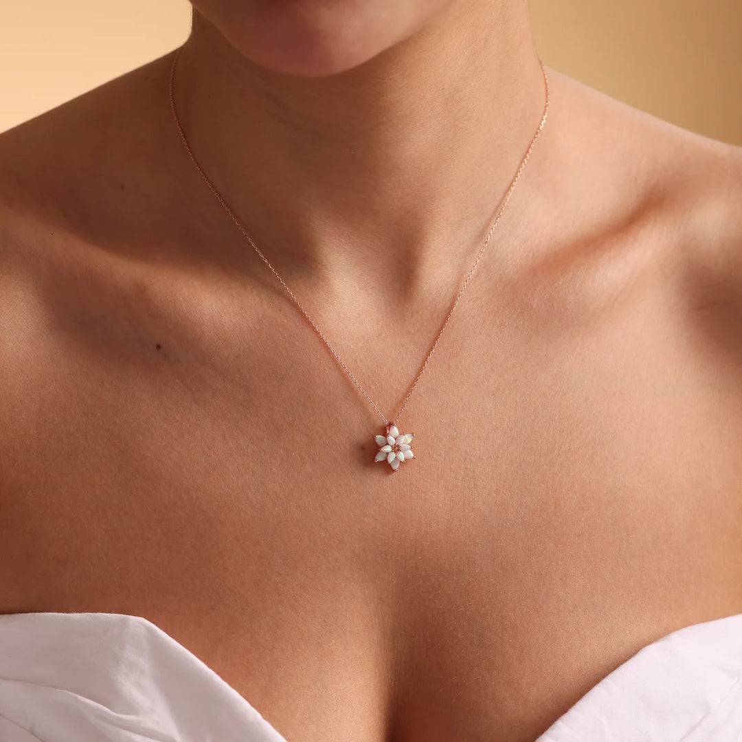 Pear Cut Floral Opal Gemstone Necklace For Her -October Birthstone