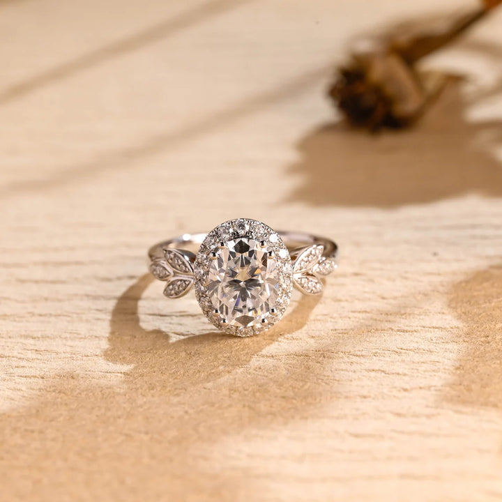 1.50 CT Oval Cut Halo Cluster Moissanite Engagement Ring