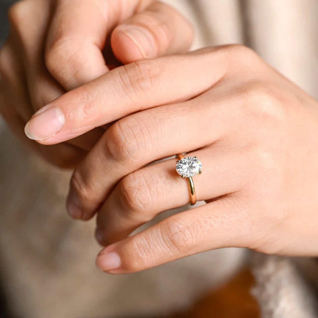 1.0CT Oval Cut Hidden Halo Moissanite Engagement Ring