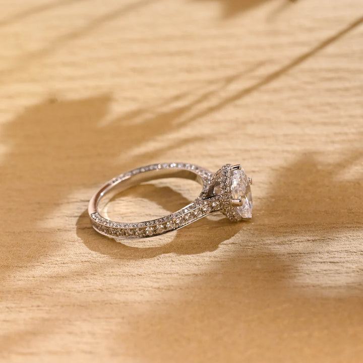 1.0 CT Oval Cut Three Side Pave Setting Moissanite Engagement Ring