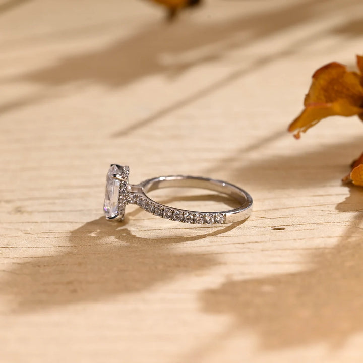 1.0 CT Oval Cut Hidden Halo Moissanite Engagement Ring