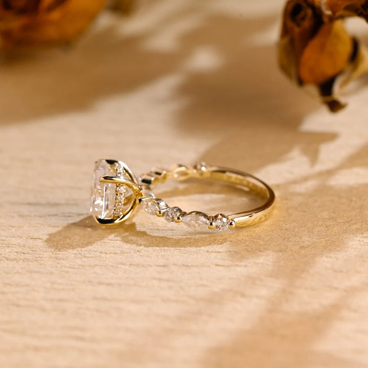 1.50 CT Oval Cut Hidden Halo Diamond Moissanite Engagement Ring