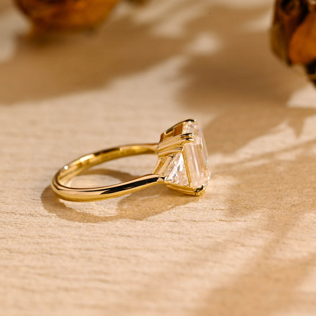 3.50 CT Emerald Cut Three Stone Moissanite Engagement Ring