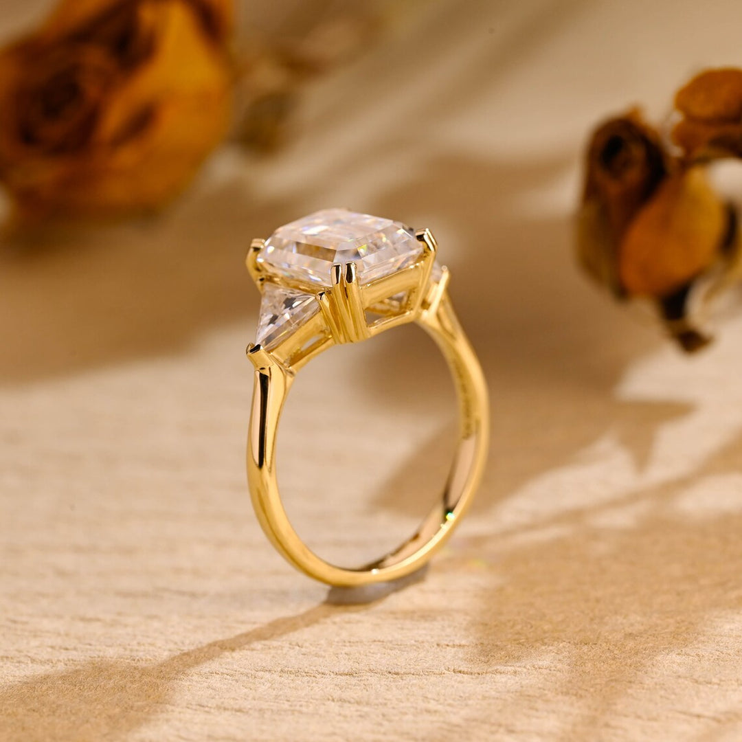3.50 CT Emerald Cut Three Stone Moissanite Engagement Ring