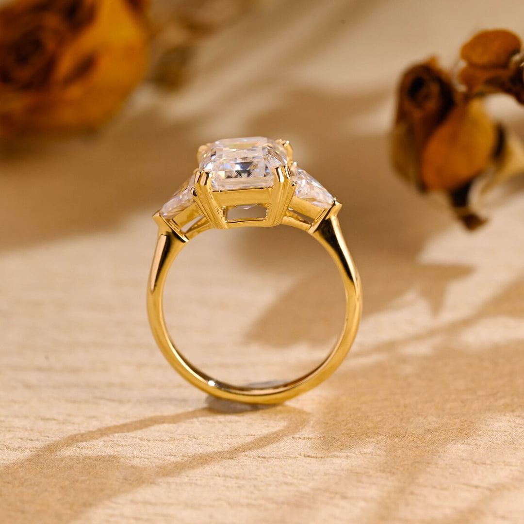 3.50 CT Emerald Cut Three Stone Moissanite Engagement Ring