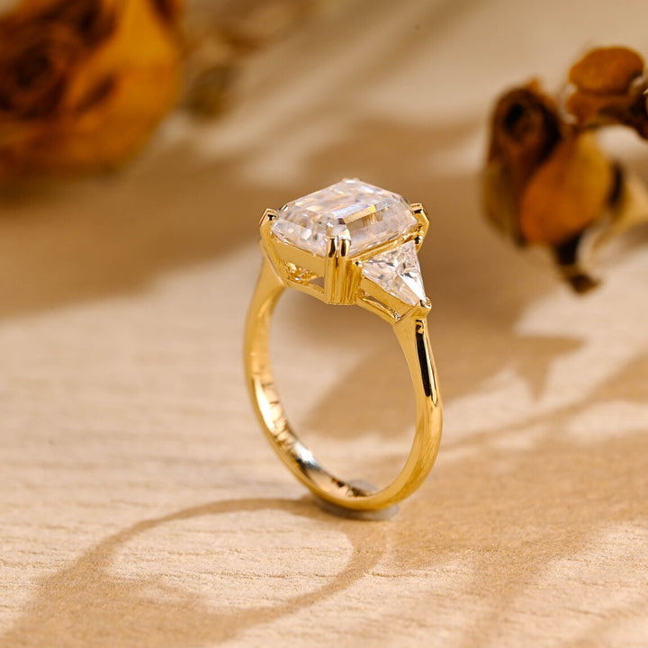 3.50 CT Emerald Cut Three Stone Moissanite Engagement Ring