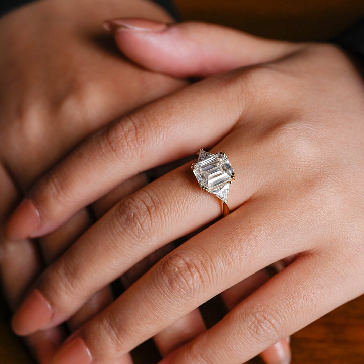 3.50 CT Emerald Cut Three Stone Moissanite Engagement Ring