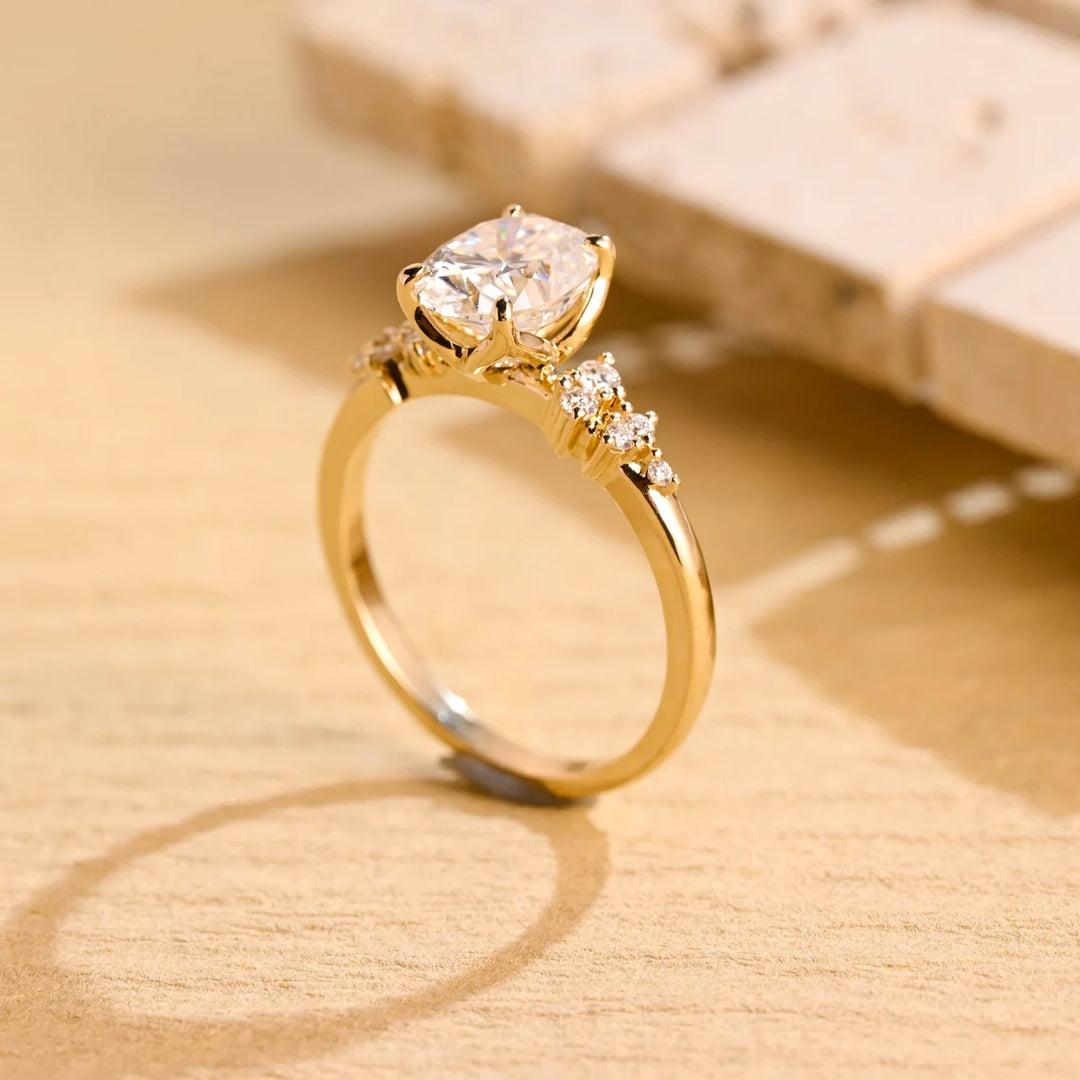 1.50CT Oval Cut Cluster Diamond Moissanite Engagement Ring